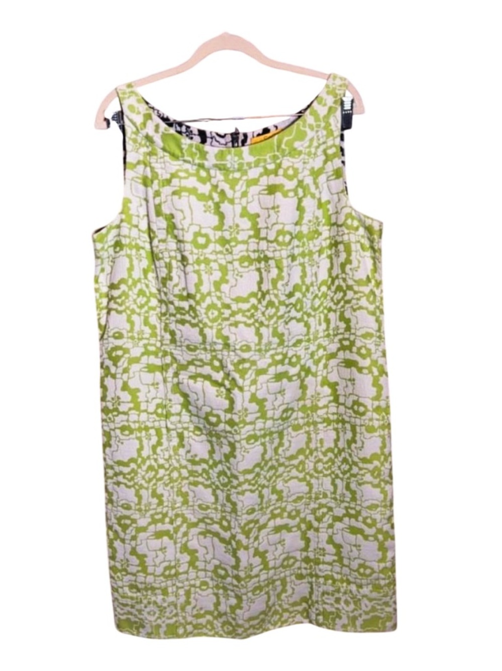SoCa St John Sleeveless Lime Green and White Patterned Shift Dress
